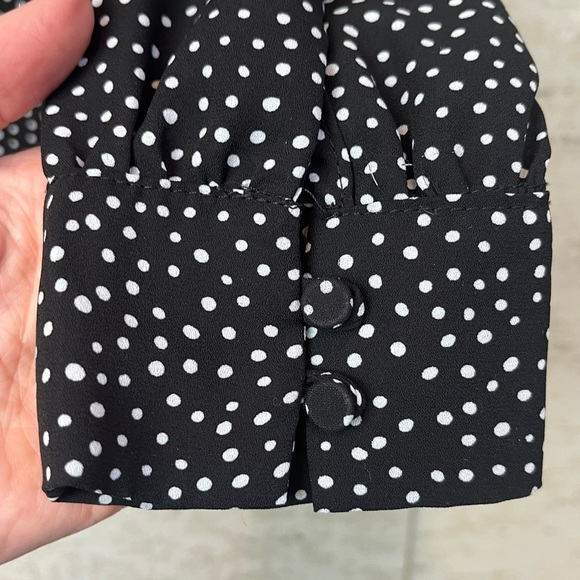 Lulu's "On the Spot" Chiffon Polka Dot Button Up V-Neck w Tie Long Sleeve Medium - Picture 6 of 16